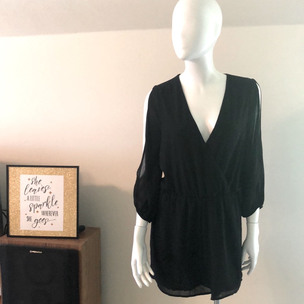 LuLus Black Cold Shoulder Romper